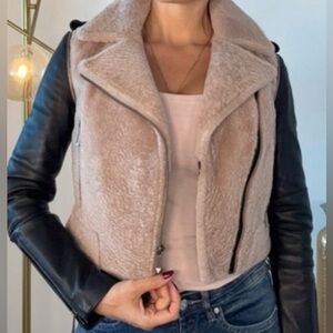 NWT💥BCBGMaxazria 💯% lamb shearlings and leather combo jacket